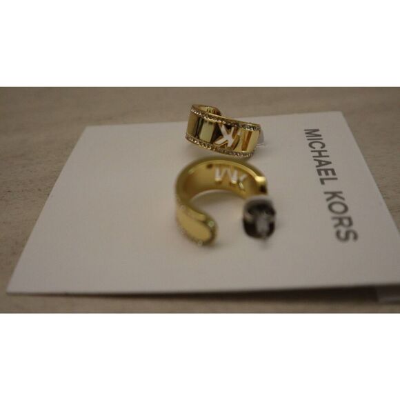 Michael Kors MKJ8007710 Gold Tone MK Logo Pavé Crystals Chunky C Hoop Earrings - Picture 8 of 8